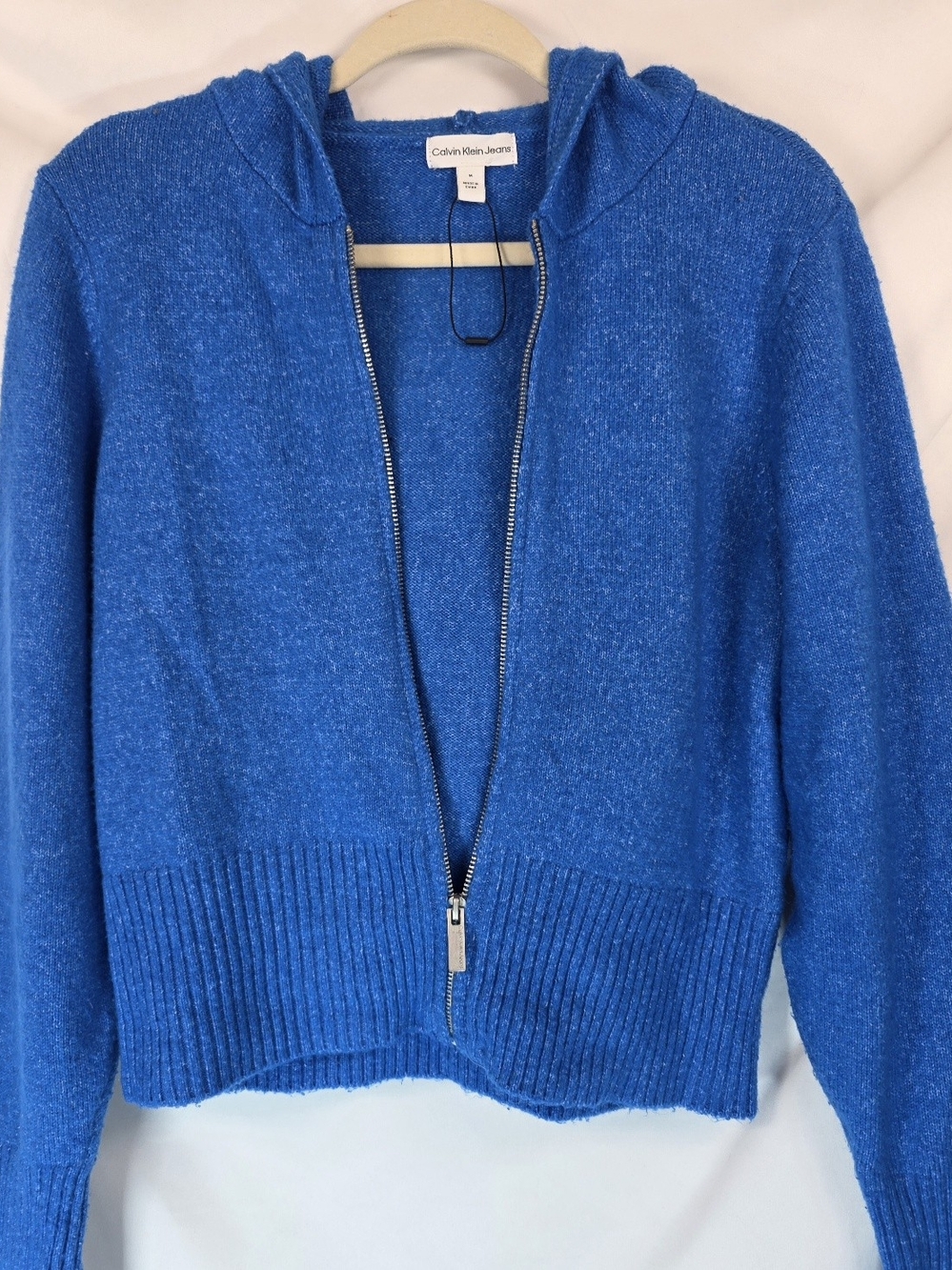 Calvin Klein Jeans Juniors M Knit Zip Up Hoodie Sweater Heather Blue Cropped Y2K - Picture 6 of 6